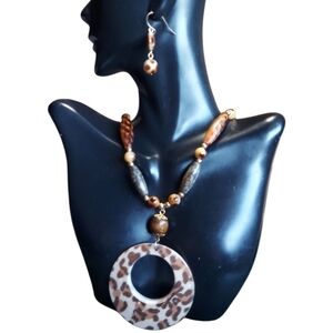 S304 Beaded Mixed Animal Leopard Print Necklace and Earring Set